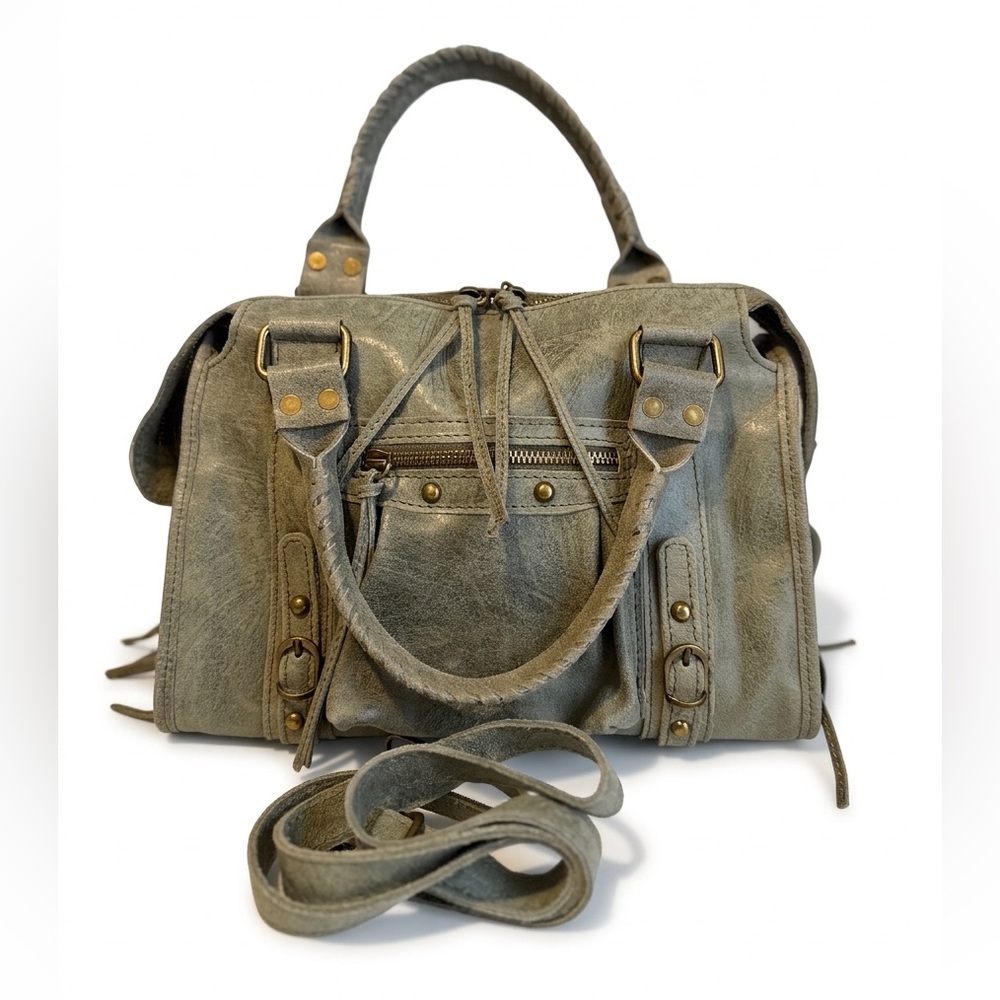 Made in Italy Stylish Olive Green Genuine Leather Satchel Bag - Unbranded